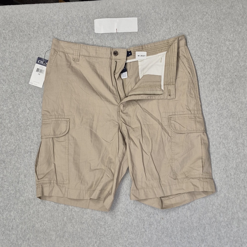 Chaps Men Shorts 36 Hudson Tan Cargo Ripstop 9" Inseam Outdoor Hiking NWT